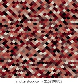 Abstract brown rust halftones fish scale surface. Colored camouflage scale texture. Dark desert seamless pattern with reptilian scales. Vector simple background illustration for design