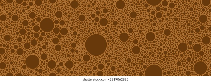 Abstract brown seamless pattern of circles and dots. Organic bubble texture with dense halftone. Coffee or cocoa foam bubbles top view.