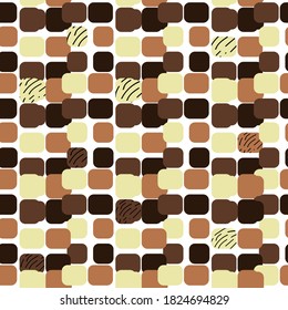 Abstract Brown seamless pattern with yellow, white, lemon, black, dark brown colors, lines