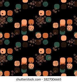 Abstract Brown seamless pattern with yellow, lemon,green and black, dark brown colors, lines