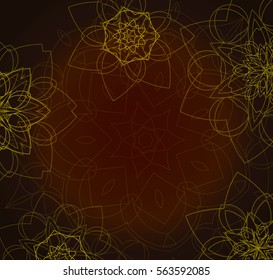 Abstract brown tribal background with floral mandalas. Ethnic ornament. Traditional decorative elements. Good for yoga studio or meditation classes, flyer, card, invitation. Vector EPS10 illustration.