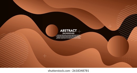 Abstract brown wave 3D background with shadow and circles. Dark brown gradient color on the background. Vector eps10