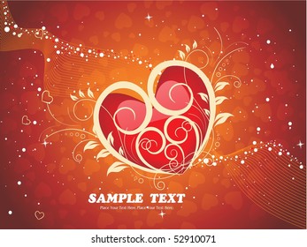 abstract brown wave, heart background with decorated heart, illustration