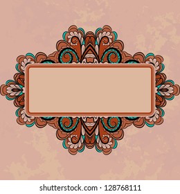 Abstract brown-pink pattern on grunge background with frame for your text.