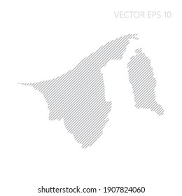 Abstract Brunei Darussalam map with gray diagonal lines. Brunei Darussalam stripes map. Vector illustration EPS10.