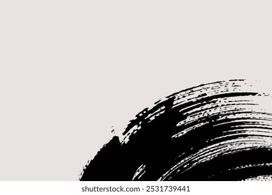 Abstract brush background with copy space for your text. Vector design. Black painted curve isolated on white. Grunge illustration in Japanese style