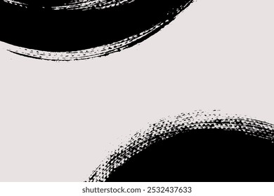 Plano de fundo do pincel abstrato com espaço de cópia para o texto. Design vetorial. Curva pintada de preto isolada em branco. Ilustração Grunge em estilo japonês