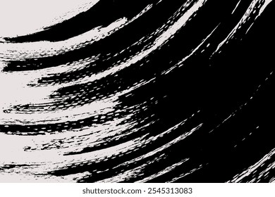 Abstract brush background with copy space for your text. Vector design. Black painted curve isolated on white. Grunge illustration in Japanese style