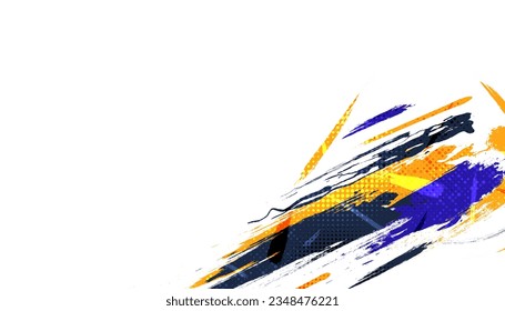 Resumen Fondo del pincel dominado por color azul y amarillo con efecto semitoneado. Ilustración de pincel de roca para la pancarta, el cartel o el fondo deportivo. Elementos de rajadura y textura para el diseño