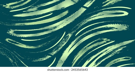 Abstract Brush Background with Green Brush Texture and Halftone Effect. Retro Grunge Background for Banner or Poster Design