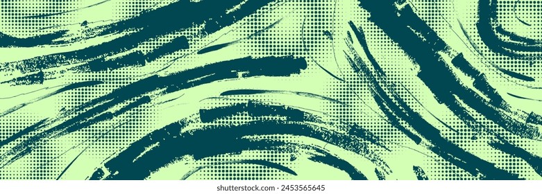 Abstract Brush Background with Green Brush Texture and Halftone Effect. Retro Grunge Background for Banner or Poster Design స్టాక్ వెక్టార్