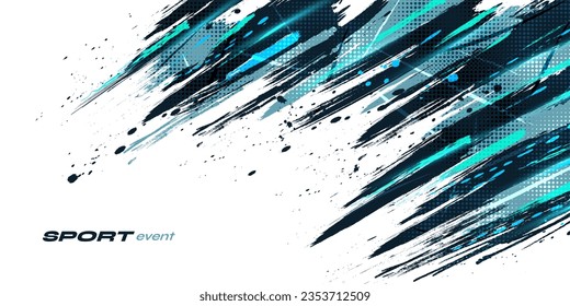Resumen Fondo del pincel con estilo de semitono. Fondo deportivo con pincel azul. Elementos de rajadura y textura para el diseño
