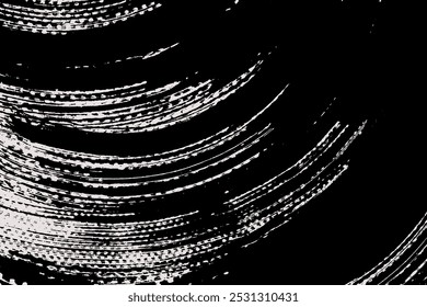 Abstract brush background from round brush strokes. Vector design. Black painted curves all over the surface. Grunge illustration in Japanese style