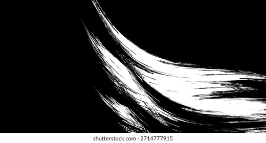 Abstrakter Pinselhintergrund von runden Pinselstrichen. Vektordesign. Schwarz gemalte Kurven auf der ganzen Oberfläche. Grunge-Illustration im japanischen Stil

