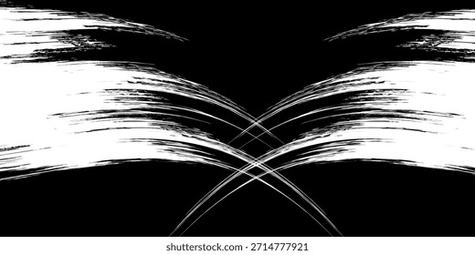 Fondo de pincel Abstractas de trazos de pincel redondos. Diseño de Vector. Curvas pintadas de negro por toda la superficie. Ilustración Grunge en estilo japonés

