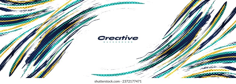 Abstract Brush Background with Sporty Style and Halftone Effect. Brush Stroke Illustration for Banner, Poster, or Sports Background. Scratch and Texture Elements For Design