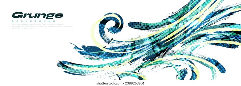 Abstract Brush Background with Sporty Style and Halftone Effect. Brush Stroke Illustration for Banner, Poster, or Sports Background. Scratch and Texture Elements For Design