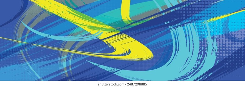Abstract Brush Background with Sporty Style and Halftone Effect. Brush Stroke Illustration for Banner, Poster, or Sports Background.