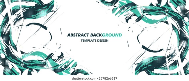 Abstract Brush Background with Tosca Color Sporty Style and Halftone Effect. Brush Stroke Illustration for Banner, Poster. Scratch Texture Elements For Design and Template Vector Design