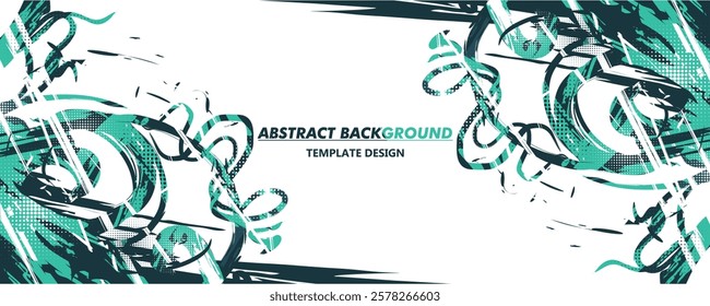 Abstract Brush Background with Tosca Color Sporty Style and Halftone Effect. Brush Stroke Illustration for Banner, Poster. Scratch Texture Elements For Design and Template Vector Design