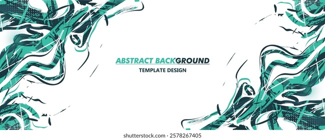 Abstract Brush Background with Tosca Color Sporty Style and Halftone Effect. Brush Stroke Illustration for Banner, Poster. Scratch Texture Elements For Design and Template Vector Design