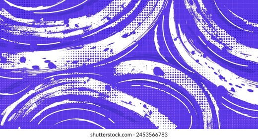 Fondo de pincel Abstractas con textura de pincel blanco y púrpura y efecto de semitonos. Fondo retro del grunge para el diseño del Anuncio o del cartel