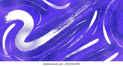 Abstract Brush Background with White and Purple Brush Texture and Halftone Effect. Retro Grunge Background for Banner or Poster Design