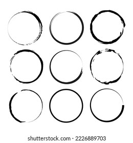 Abstract brush circles. Circle frame set. Round frame set. Round shape. Vector illustration. stock image. 