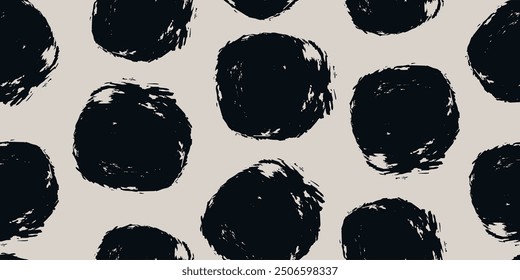 Abstract brush circles painting seamless pattern illustration. Modern paint line background in monochrome color.
