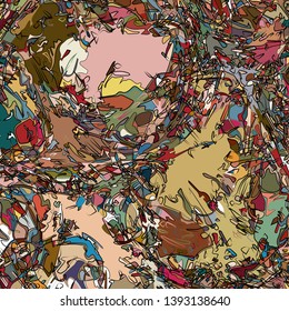 Abstract brush drawn texture digitally remastered into colorful, contorted pattern