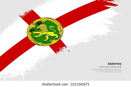 Abstract brush flag of Alderney country with curve style grunge brush painted flag on white background