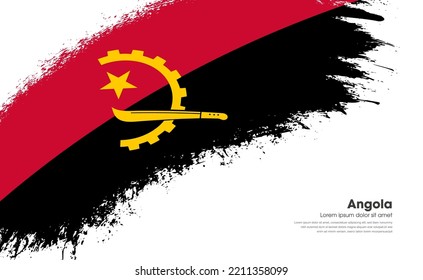 Abstract brush flag of Angola country with curve style grunge brush painted flag on white background