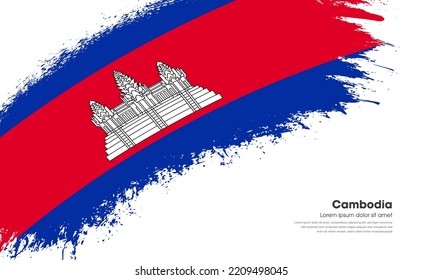 Abstract brush flag of Cambodia country with curve style grunge brush painted flag on white background