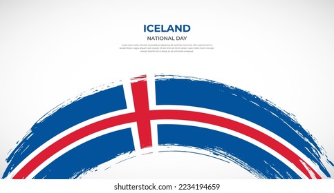 Abstrakte Pinselflagge auf Island mit abgerundetem Pinseleffekt, Vektorgrafik
