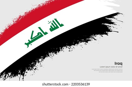 Abstract brush flag of Iraq country with curve style grunge brush painted flag on white background