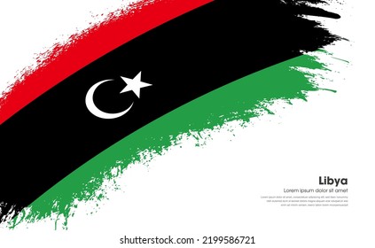Abstract brush flag of Libya country with curve style grunge brush painted flag on white background