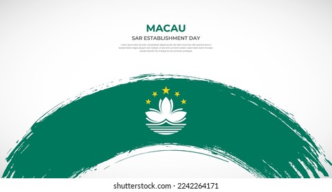 Abstract brush flag of Macau in rounded brush stroke effect vector illustration