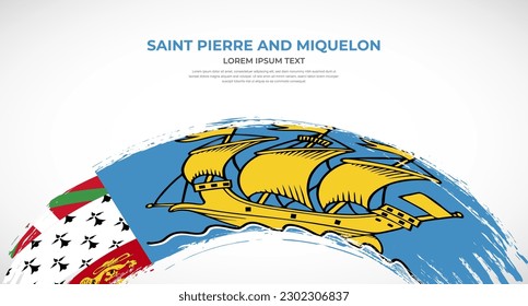 Abstract brush flag of Saint Pierre and Miquelon in rounded brush stroke effect vector illustration