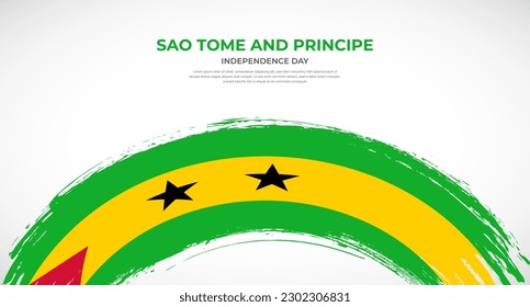 Abstract brush flag of Sao Tome and Principe in rounded brush stroke effect vector illustration