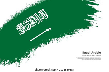 Bandera de brocha abstracta del país de Arabia Saudita con el estilo de la curva pincel grungo pintado en fondo blanco