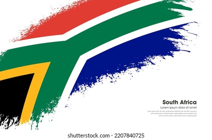 Abstract brush flag of South Africa country with curve style grunge brush painted flag on white background