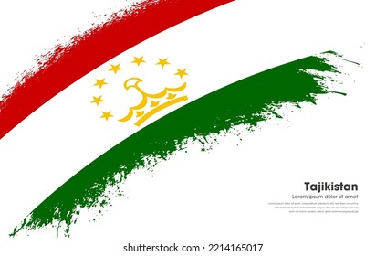 Abstract brush flag of Tajikistan country with curve style grunge brush painted flag on white background