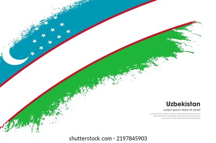 Abstract brush flag of Uzbekistan country with curve style grunge brush painted flag on white background