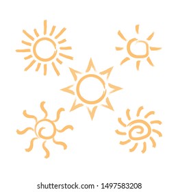 Abstract brush hand drawn style sun Vector isolated summer icon design. 