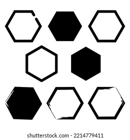 Resumen de hexágonos de pincel. conjunto de marcos hexágonos. Forma geométrica. Conjunto de marcos abstractos dibujados a mano. Ilustración vectorial. imagen de stock. 