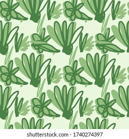 Papel de fondo interminable de tinta de pincel abstracto con motivos florales. Flor de esgrima sin costura sobre fondo verde. Fondo decorativo para el diseño de tejidos, impresión textil, papel envolvente, cubierta. Ilustración del vector