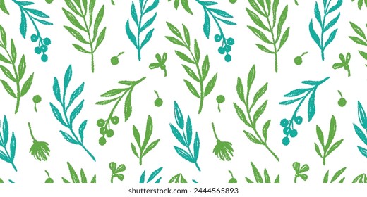 Abstract brush leaf texture vector seamless pattern. Hand drawn modern brush texture olive leaf abstract seamless pattern background. Floral art, summer olive background. Vector illustration