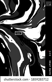 Abstract brush organic shape flow, mono black and white print template