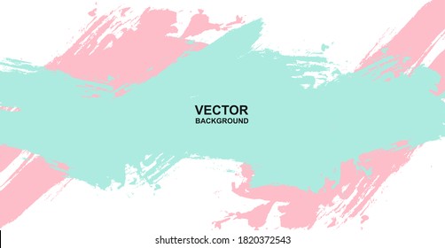 Abstract. Brush paint acrylic stroke color pink-green background. Vector.