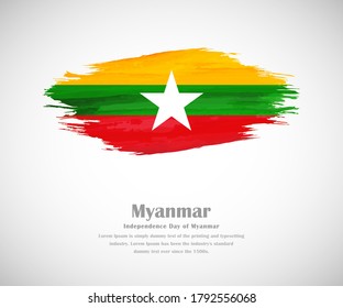 Bandera gruesa pintada con un cepillo abstracto del país para el Día de la Independencia de Myanmar